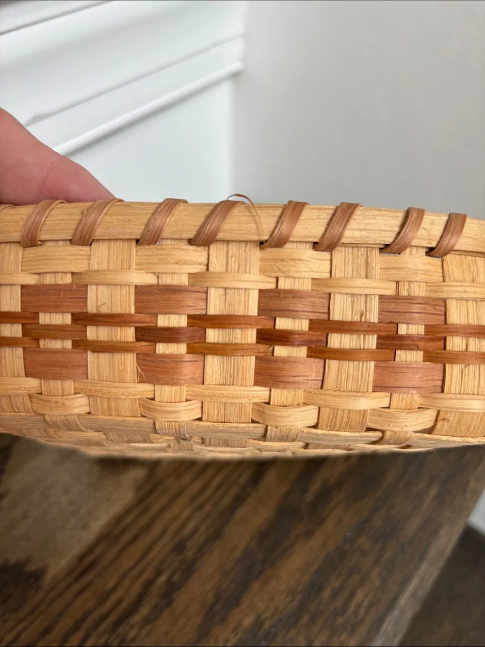 Handwoven square 2 tone basket, tan/brown, lightweight